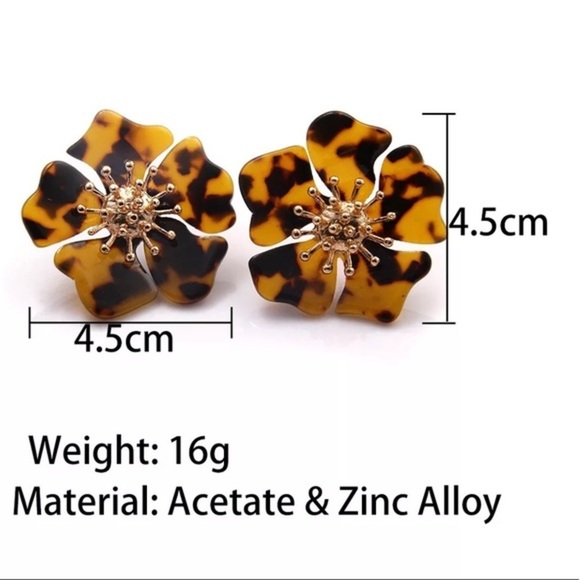 NWT Tortoiseshell + Gold Flower Earrings - Picture 3 of 3